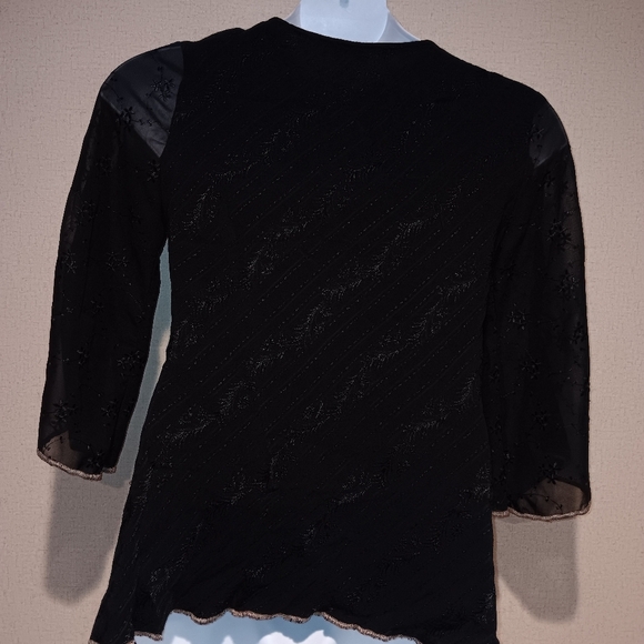 Vintage 90s Spencer Alexis Chic Black Floral Embroidered Blouse Size 6 - Picture 4 of 4